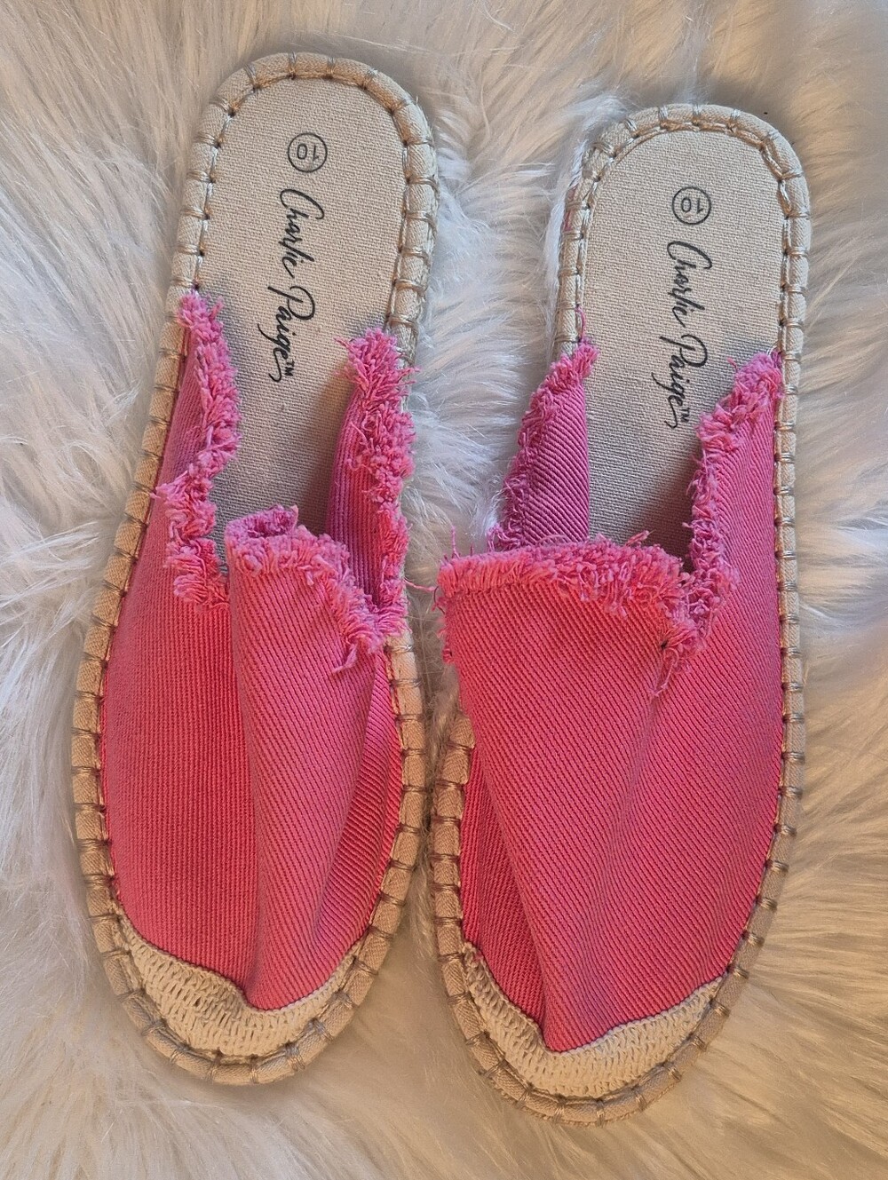Womens Hot Pink Charlie Paige Frayed Canvas Espadrille Slide New WO Tag Sz 10